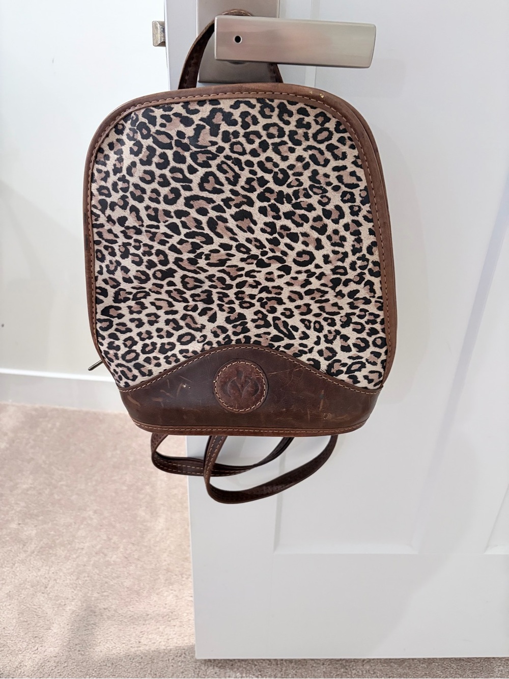 Leopard Print Women's Backpack - Brown Trim